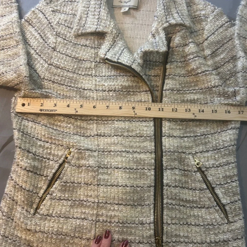 Lucky Brand Tweed Zipper Jacket Women Medium Beige Black Moto Style‎